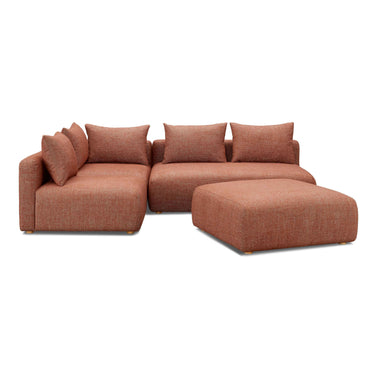 TOV Hangover 4-Piece Contract-Grade Textured Fabric Modular Chaise Sectional Red