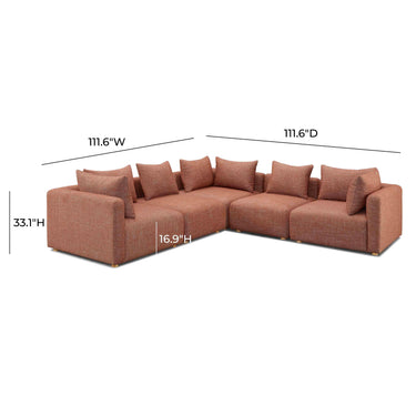 TOV Hangover 5-Piece Contract-Grade Textured Fabric Modular L-Sectional Red