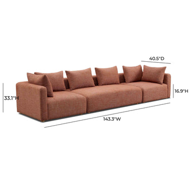 TOV Hangover 145" Contract-Grade Textured Fabric Long Sofa Red