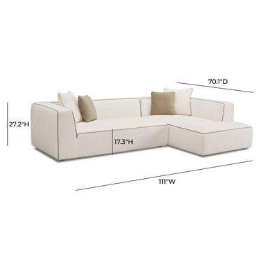 TOV Tristine 2-Piece Cream Contract-Grade Linen L-Shaped Sectional Cream