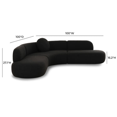 TOV Broohah 3-Piece Performance Fabric L-Shaped Sectional Black