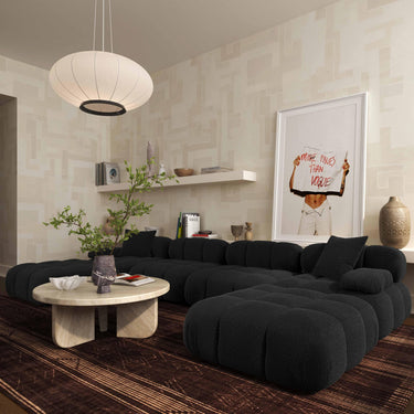 TOV Calliope 6-piece Performance Vegan Shearling Modular U-Sectional Black