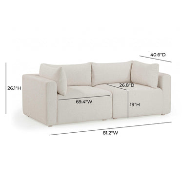 TOV Hangover 81" Cream Performance Fabric Outdoor Modular Loveseat Cream
