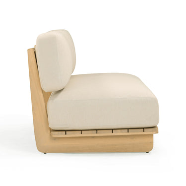 TOV Reavan 67" Cream Performance Fabric Outdoor Lounge Sofa Cream, Light Teak