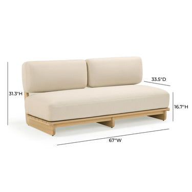 TOV Reavan 67" Cream Performance Fabric Outdoor Lounge Sofa Cream, Light Teak