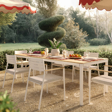 TOV Sardinia Cream Performance Fabric Outdoor Dining Chair - Set of 2 Cream, Light Teak
