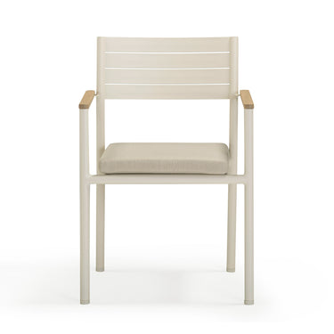 TOV Sardinia Cream Performance Fabric Outdoor Dining Chair - Set of 2 Cream, Light Teak