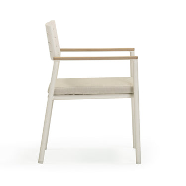 TOV Sardinia Cream Performance Fabric Outdoor Dining Chair - Set of 2 Cream, Light Teak