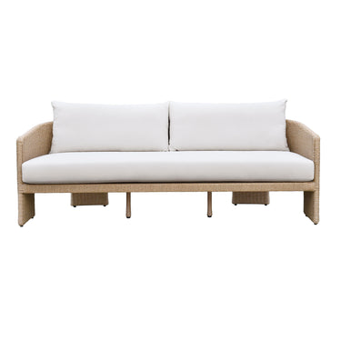 TOV Alexa 80" Rattan Performance Fabric Outdoor Sofa Cream