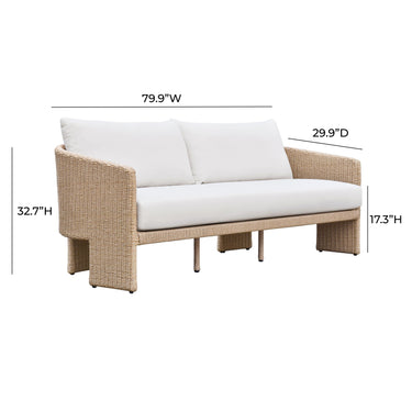 TOV Alexa 80" Rattan Performance Fabric Outdoor Sofa Cream