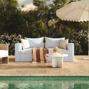 TOV Salty 84.5" Striped Contract-Grade Indoor/Outdoor Sofa Blue