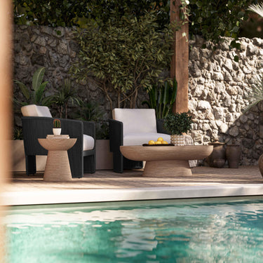 TOV Alexa Rattan Performance Fabric Outdoor Armchair Black