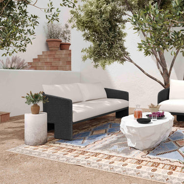 TOV Alexa 80" Rattan Performance Fabric Outdoor Sofa Black
