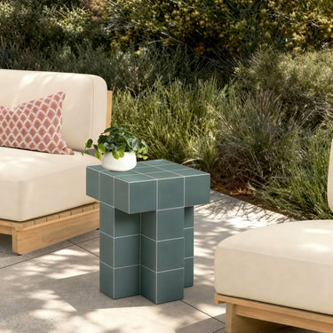 TOV Alma Tile Concrete Indoor/Outdoor Side Table Green
