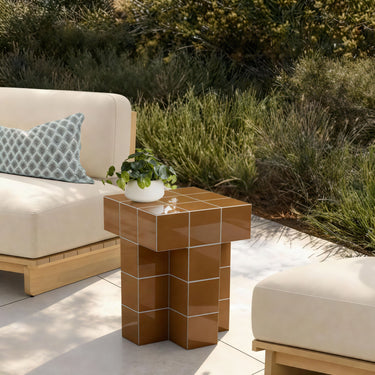 TOV Alma Tile Concrete Indoor/Outdoor Side Table Orange