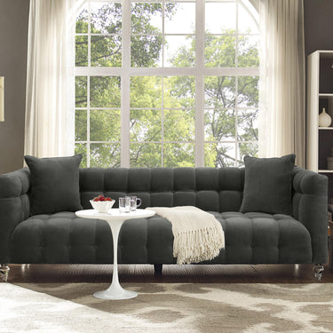 TOV Bea 90.6" Performance Velvet Tufted Sofa Grey