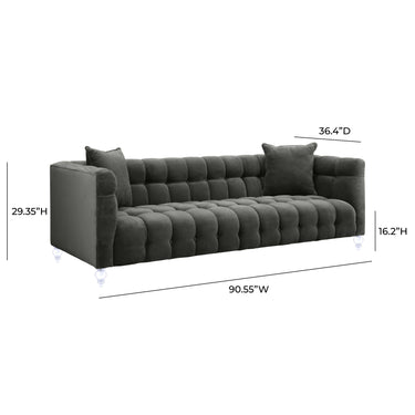 TOV Bea 90.6" Performance Velvet Tufted Sofa Grey