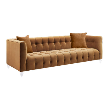 TOV Bea 90.6" Performance Velvet Tufted Sofa Cognac