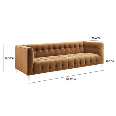 TOV Bea 90.6" Performance Velvet Tufted Sofa Cognac