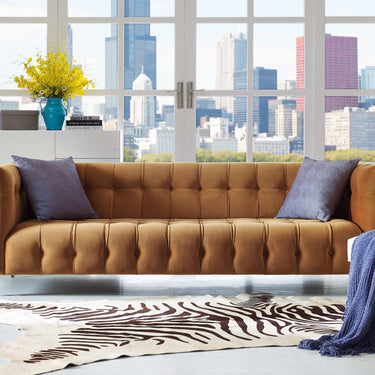 TOV Bea 90.6" Performance Velvet Tufted Sofa Cognac