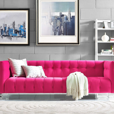 TOV Bea 90.6" Performance Velvet Tufted Sofa Pink