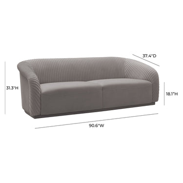 TOV Yara 90.6" Pleated Performance Velvet Sofa Grey