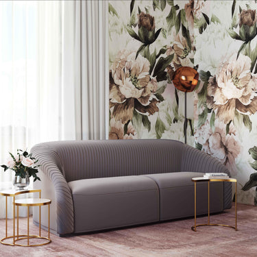 TOV Yara 90.6" Pleated Performance Velvet Sofa Grey