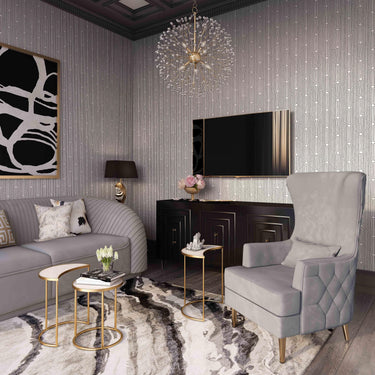 TOV Alina Performance Velvet Tall Tufted Back Chair Grey