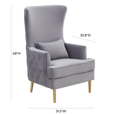 TOV Alina Performance Velvet Tall Tufted Back Chair Grey