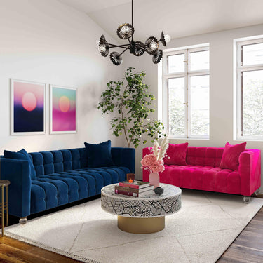 TOV Bea 90.6" Performance Velvet Tufted Sofa Navy