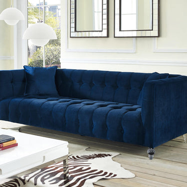 TOV Bea 90.6" Performance Velvet Tufted Sofa Navy