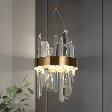 Brass & Crystal 2-Light LED Pendant Light - Small Dining Room Chandelier