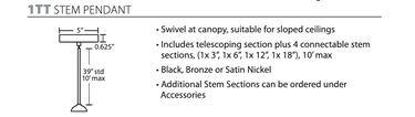 Stem kit for the Plato: telescoping piece, 3 to 18 in. stems, swivel canopy | Besa Lighting
