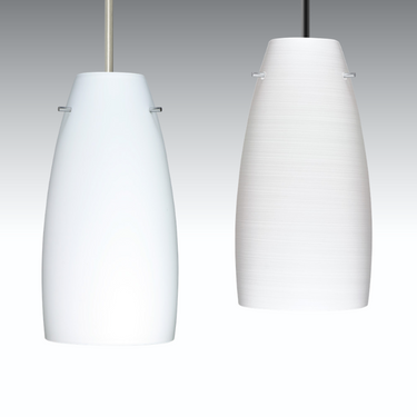 Two white Tao 10 pendants, Opal Matte and Chalk glass | Besa Lighting