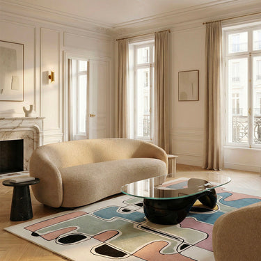 Tête à Tête wool rug, styled in a room