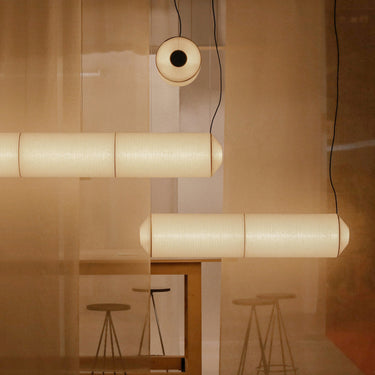 Japanese Washi paper pendant light with warm LED illumination