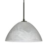 Besa Tessa pendant light with marble glass shade and satin nickel finish for kitchen island lighting