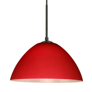 Besa Tessa bell-shaped pendant featuring a red matte glass shade with warm ambient illumination
