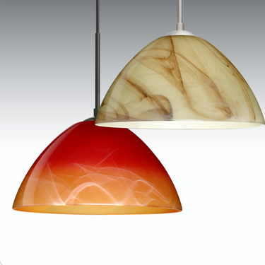 Red Matte and Marble Tessa pendants shown together | Besa Lighting