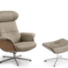 Conform Sweden Timeout Recliner in taupe fabric with swivel base and matching footstool