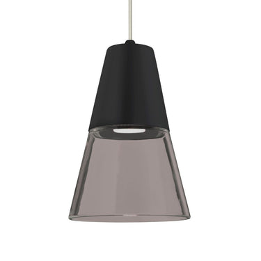 Timo 6 LED pendant in smoke glass with black accent by Besa Lighting installed above a kitchen island