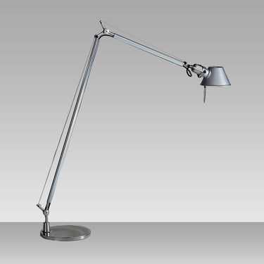 LED-compatible floor reading light with extruded aluminum frame and stainless steel cables