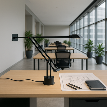 Black Tizio Classic modern LED table lamp by Richard Sapper with counterweight arms and minimalist design