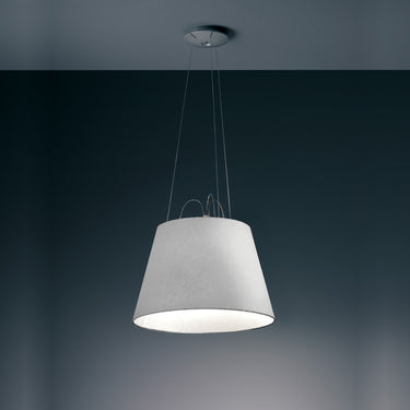 Tolomeo Mega Pendant Light with silver fiber shade – modern adjustable ceiling lamp for kitchens, offices, or dining rooms