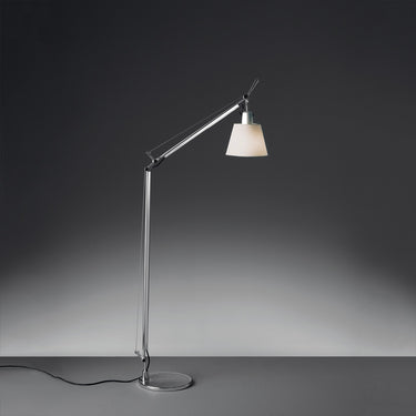 Adjustable Tolomeo reading floor lamp with aluminum arms and parchment shade for modern home or office lighting 