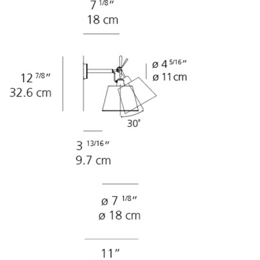 Adjustable wall-mounted Tolomeo light by Artemide, E26 bulb compatibility, perfect for bedside reading lamps