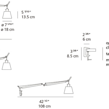LED-compatible Artemide Tolomeo clamp-on task lamp with vertical shade for architects, designers, and creatives