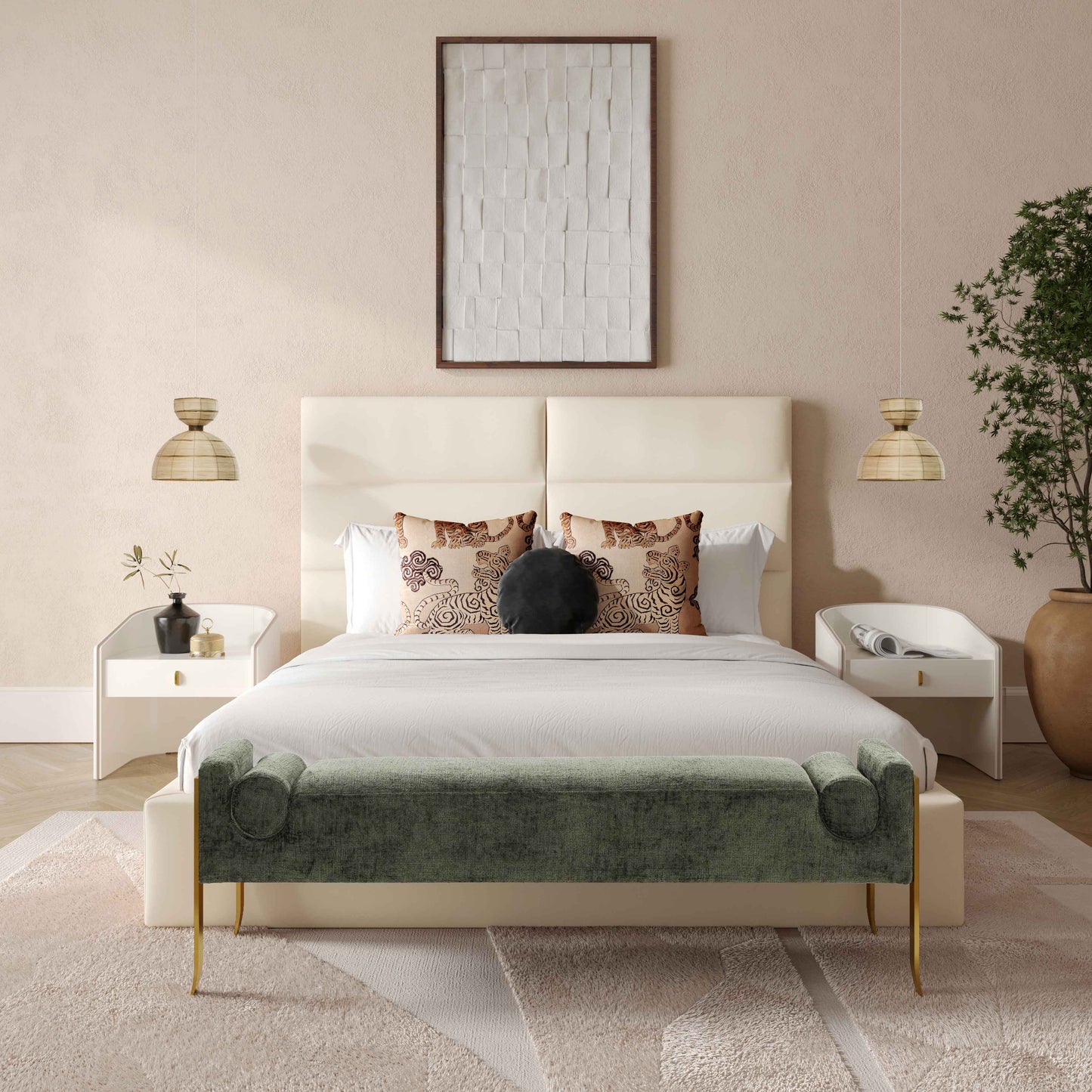 Tov Furniture Eliana Cream Velvet Queen Bed