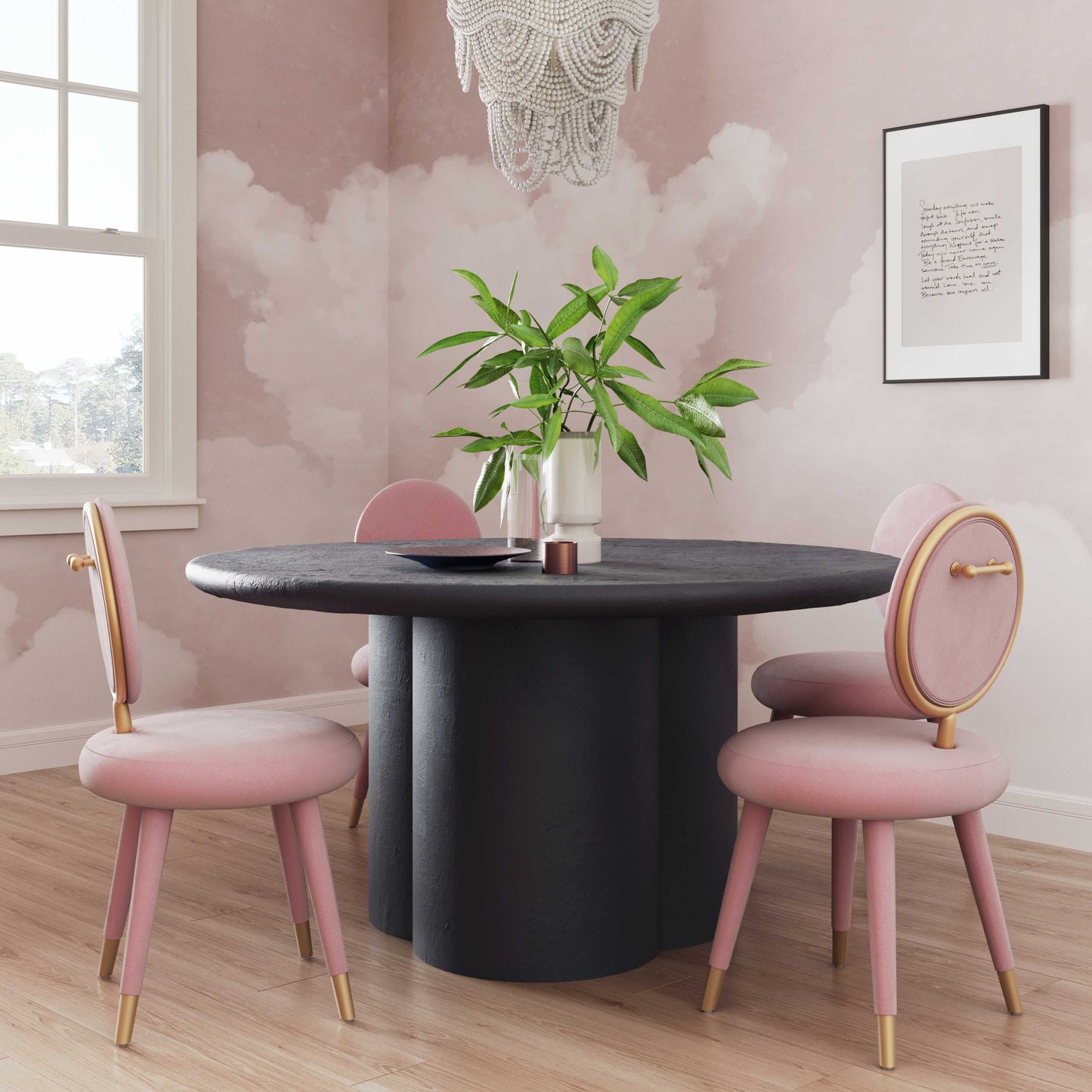 Tov Furniture Elika Black Faux Plaster Round Dining Table