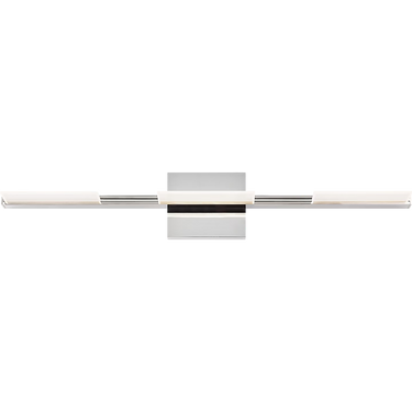 Tris 25.6 inch LED vanity light bar in satin nickel with three integrated lights, modern ADA compliant bathroom fixture by Visual Comfort